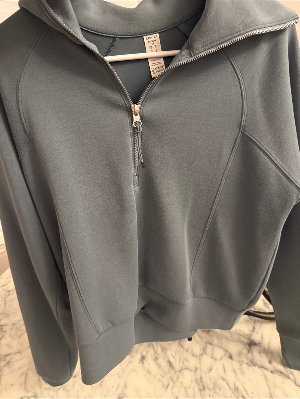 SPANX air essentials Zip-Neck Sweater in Slate Bluee